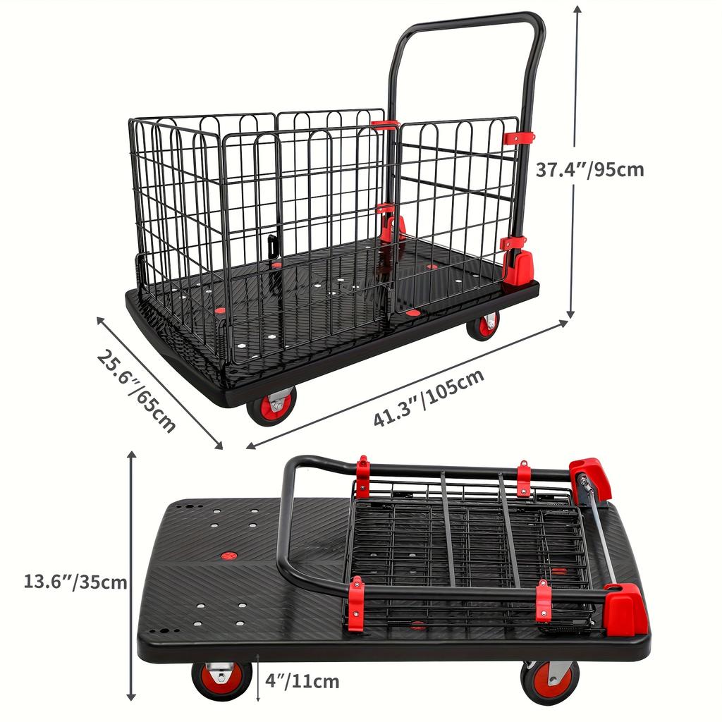 Caged Platform Trolley, Bearing Folding Transporter, Thickened and Durable Hand Truck, Foldable  Warehouse Item Handling