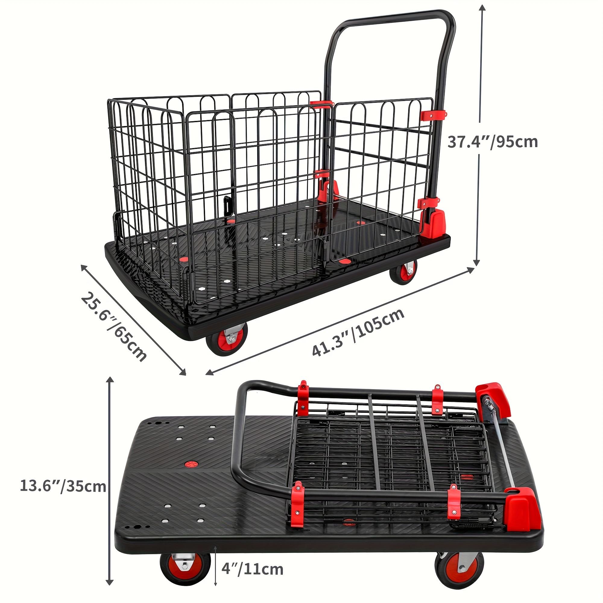 Caged Platform Trolley, Bearing Folding Transporter, Thickened and Durable Hand Truck, Foldable Warehouse Item Handling 90X60CM-1PCS