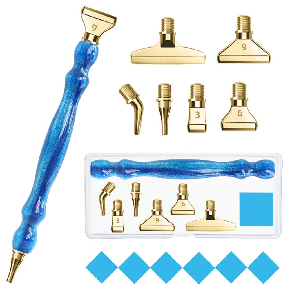 Purple 5D DIY Diamond Pen Set Resin Diamond Painting Tool Point Drill Pen with Thread Multifunctional 6 Metal Pen Heads and Clay