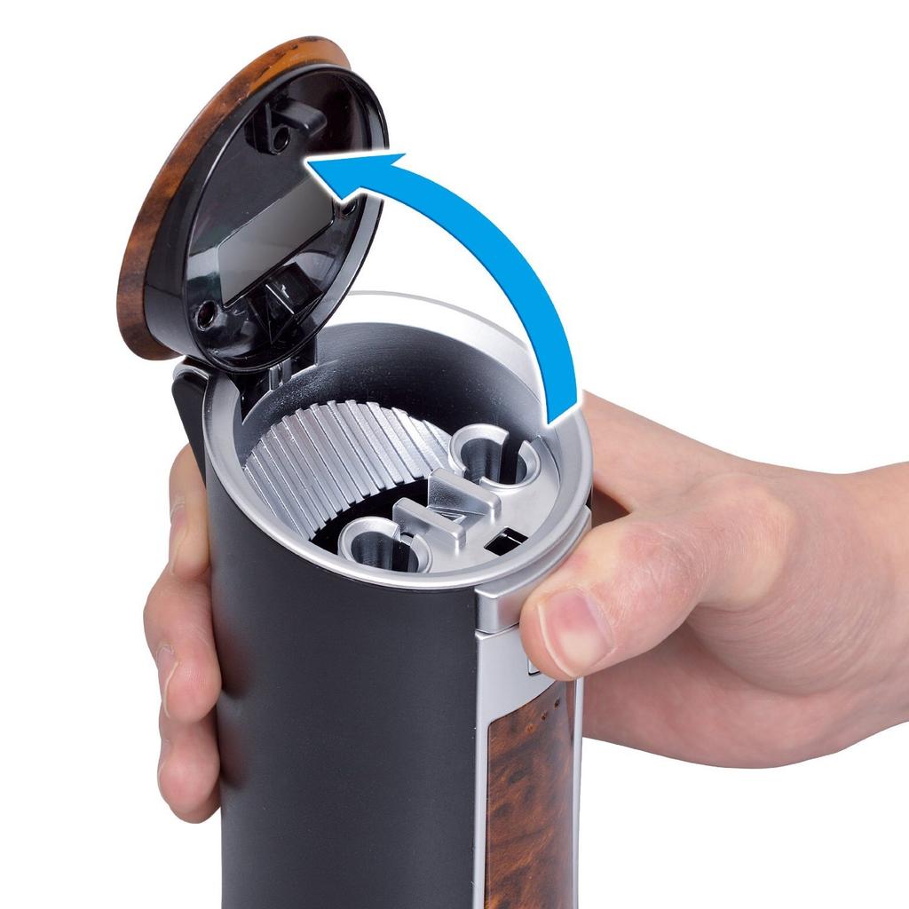 Seiwa Rakuste Solar Ash Car Ashtray, Drink Holder Style, Wood Grain, with LED, G103