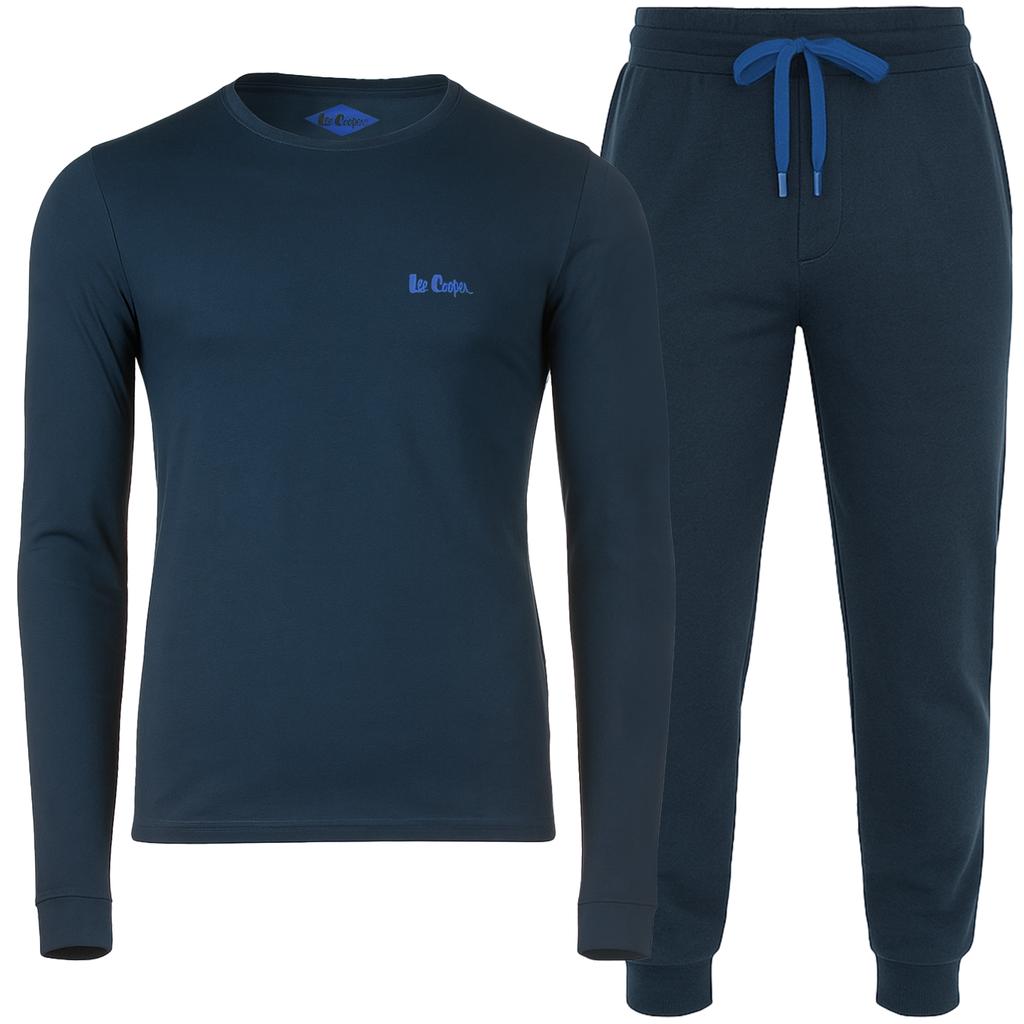Lee Cooper Piżama Męska Bawełniana Długa Granat Niebieska Logo