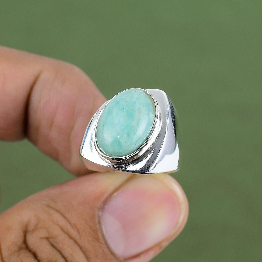 Amazonitring 925er Sterlingsilberring Ein Edelsteinring von höchster Qualität Handgefertigter Schmuck Statement-Ring Jahrestagsgeschenk In Ringgröße erhältlich