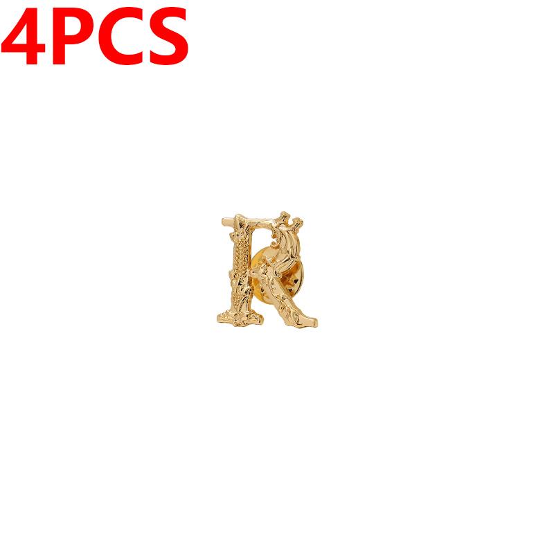 4pcs/set Irregular R Alphabet Brooch Elegant Fashion Men Luxulry Vintage Initial Letter Lapel Pins Brooches Party Shirt Coat Jewelry Accessories Gifts