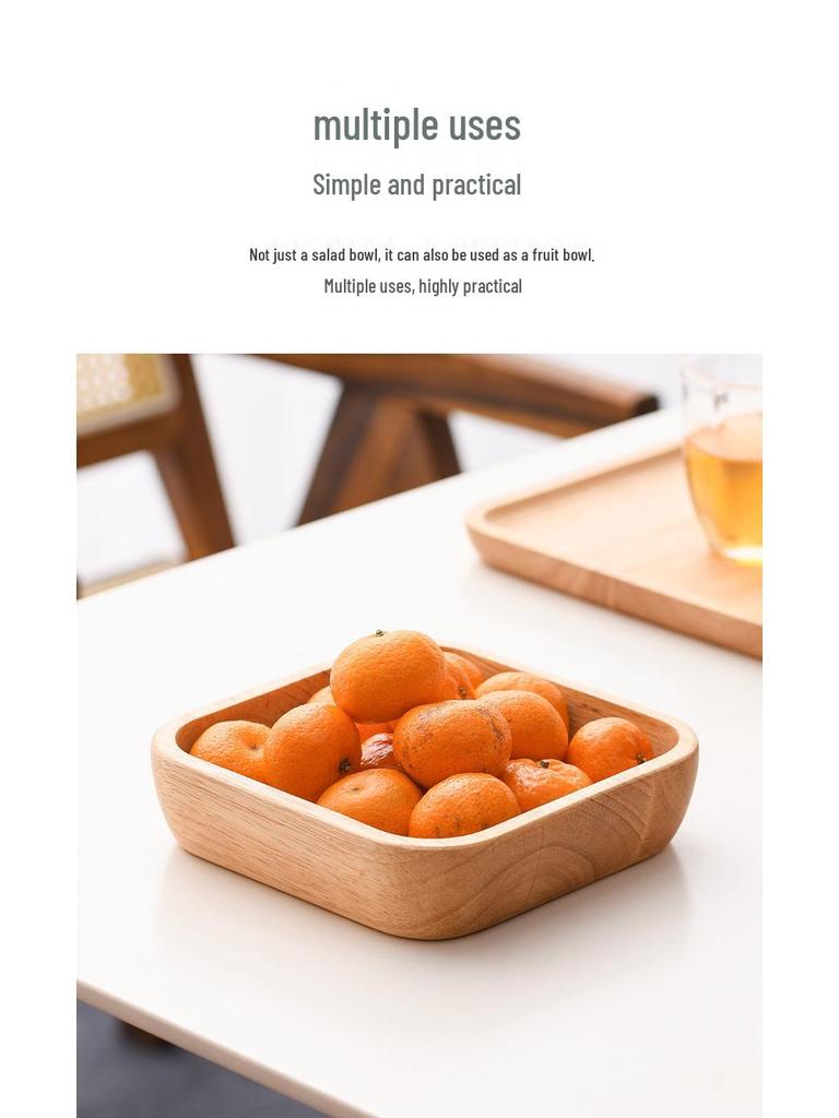 Japanese Style Solid Wood Square Salad Bowl - Simple Wooden Tableware Dish