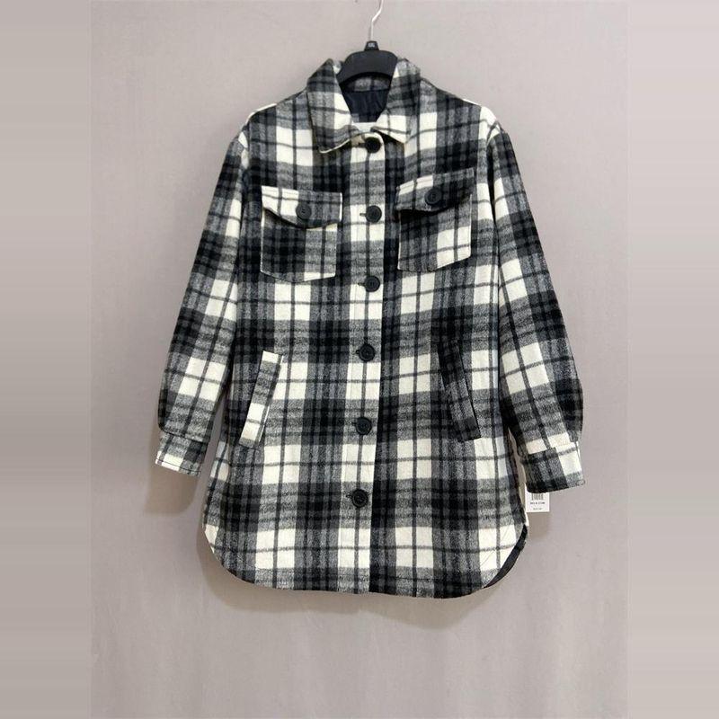 Mevin's Plus Size Women's Clothing Mid Length Long Length Gingham Shirt Jacket Sweatshirt Plaid Shacket