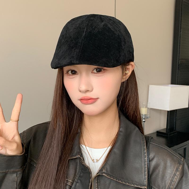 Suede Brown Forward Hat Women's Autumn and Winter British Retro Literary Beret Korean Style Face Showing Little Painter Hat