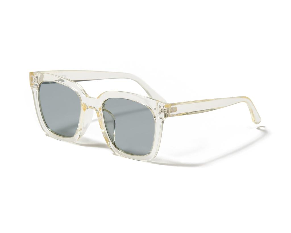 Square Wide 2 Sunglasses clear champagne Brand Popular Stylish Fashion Glasses UV Protection [Flex] (F L grey) Women's Men's