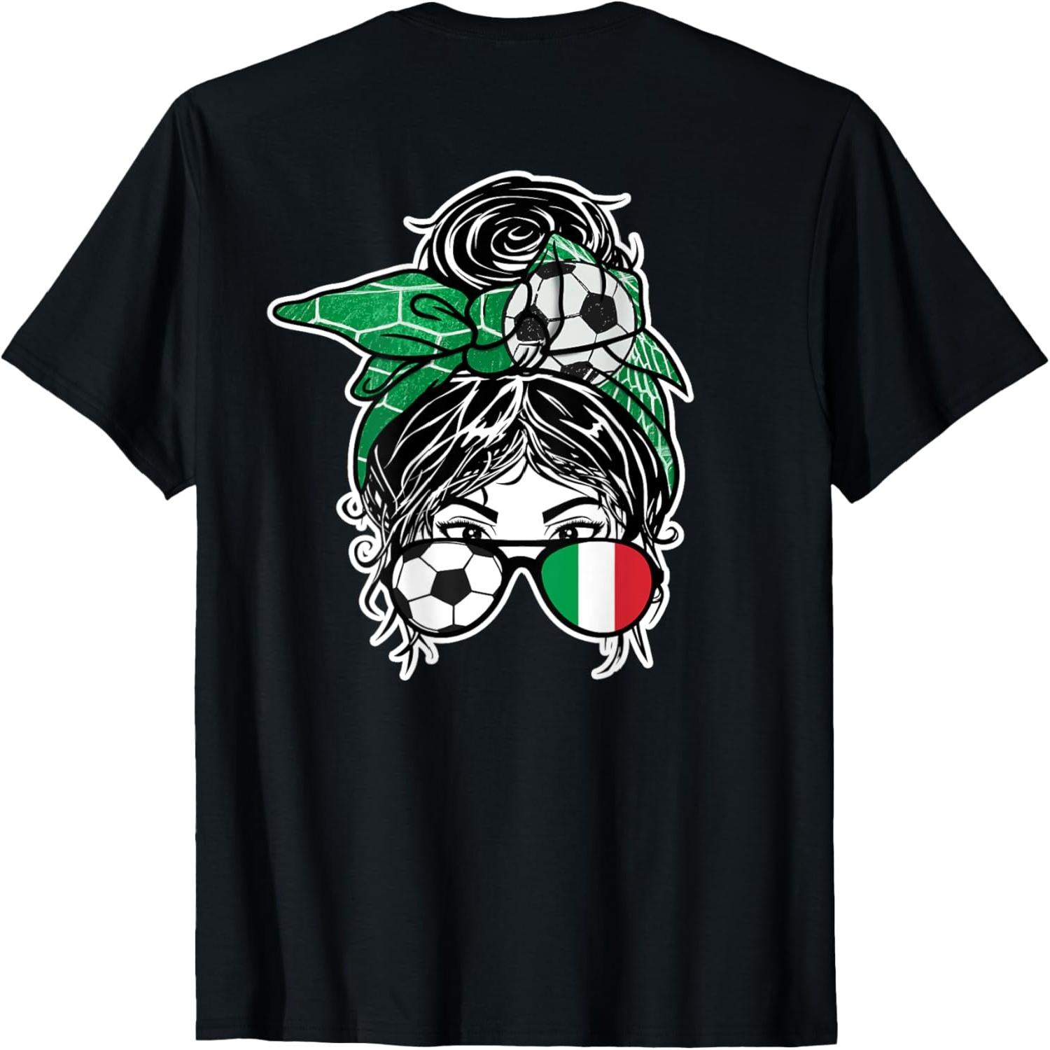 Messy Bun Hair Italian Soccer Girl Italy Jersey Sport Flag T-Shirt S разноцветный