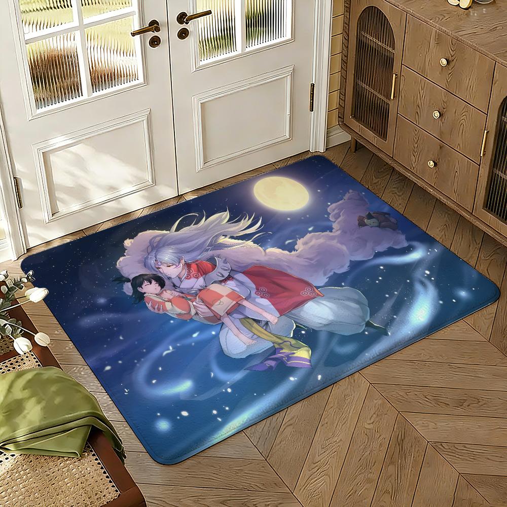 Anime I-Inuyasha Floor Mat Soft Thickened Absorbent Non-Slip Bedroom Living Room Door Mat Home Decor Flannel Rugs