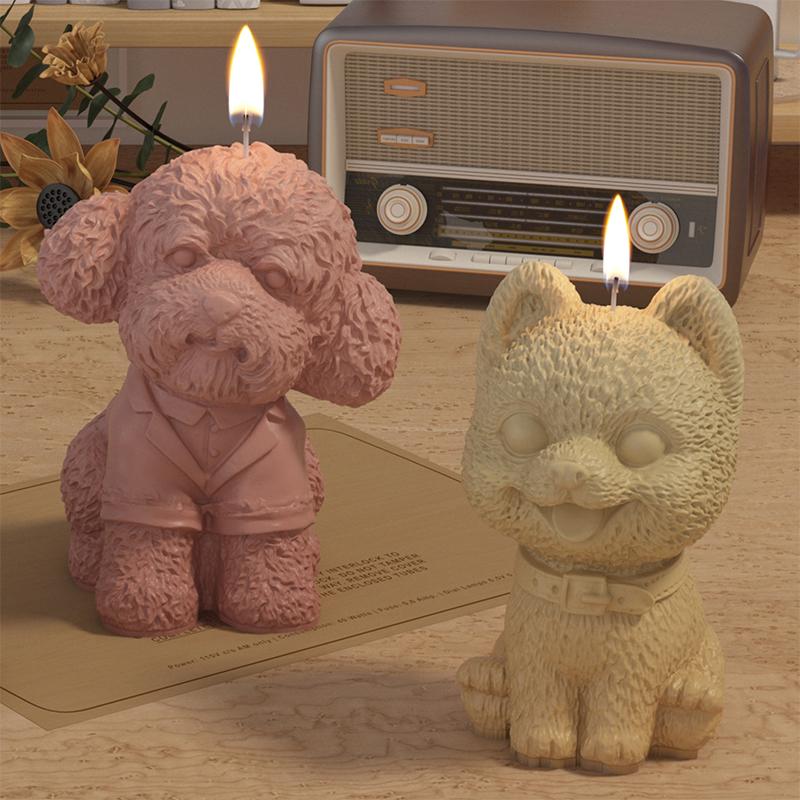 1PC Cute Ice Cube Mould 3D Poodle Puppy Candle Silicone Mold Dogs Scented Soap Resin Plaster