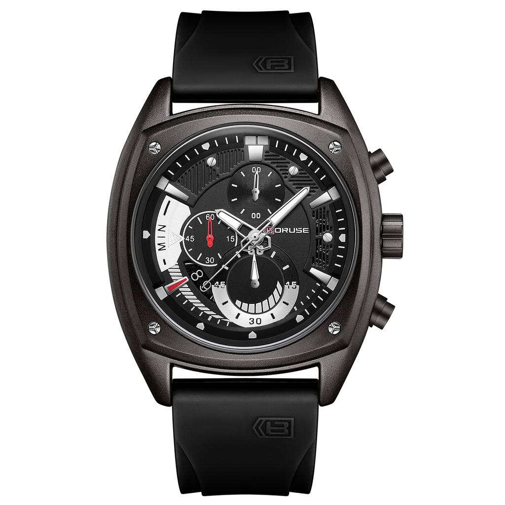 BORUSE Classic Casual Men's Watch Large Dial Sport Chronograph Quartz Watch Fashion Waterproof Calendar Men's Analog Watch with silicone strap watch