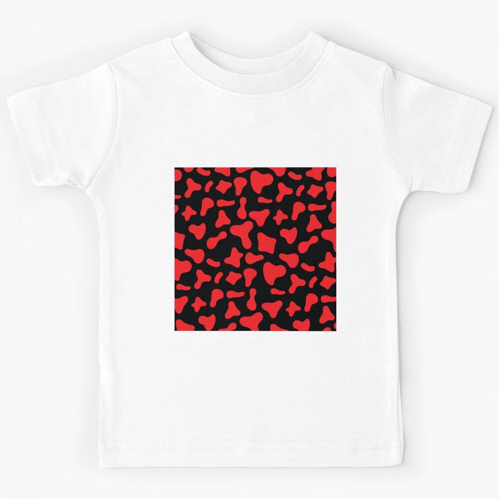 Red Cow Pattern on Black Cow | Holstein Cow Pattern Kids T-Shirt 110
