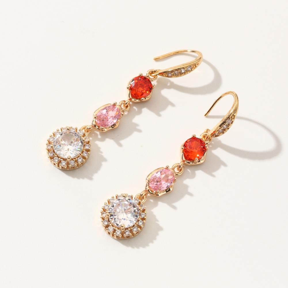 1 Par Fargerike Geometriske Ovale Runde Dusker Hengende Øredobber for Kvinner Cubic Zirconia Krok Øredobb Smykker Bryllupsfest Tilbehør