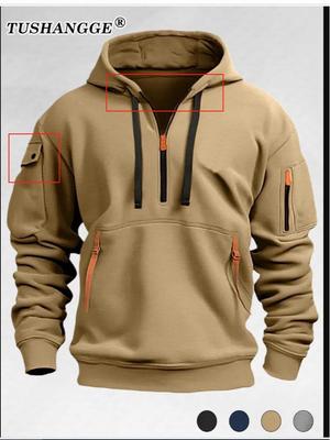 Pánská mikina s kapucí na zip s více kapsami: Jarní/podzimní ležérní sportovní bunda