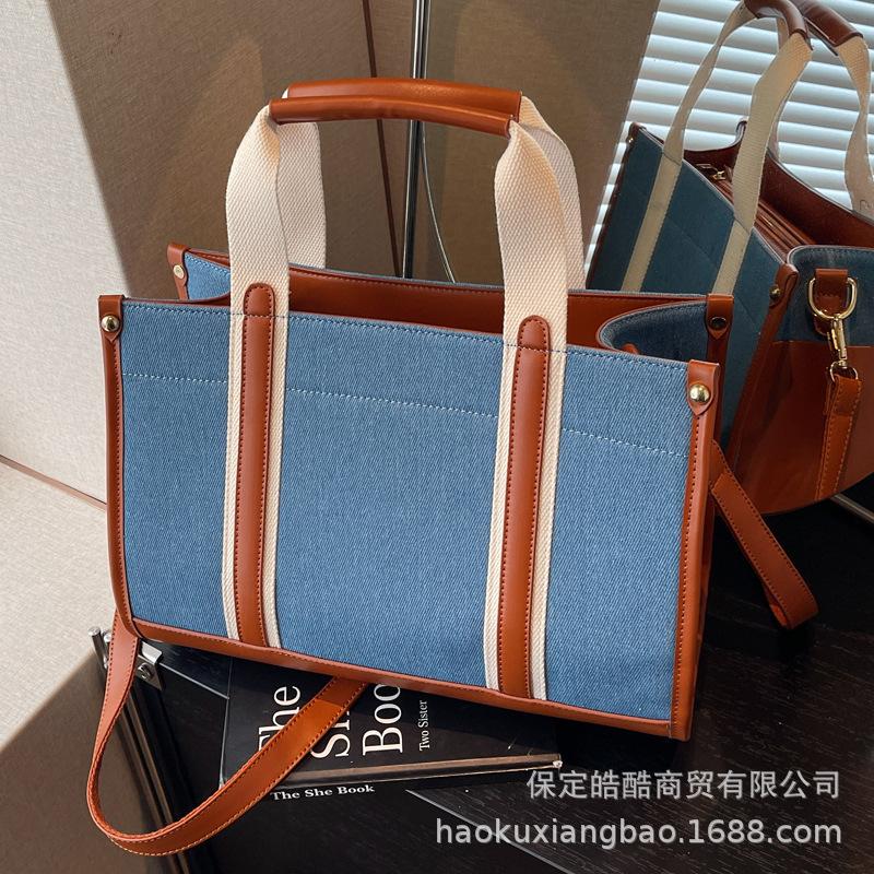 Denim Bag Women's Large Capacity 2025 New Autumn and Winter Casual Messenger Bag Portable Contrasting Color Commuter Tote Bag