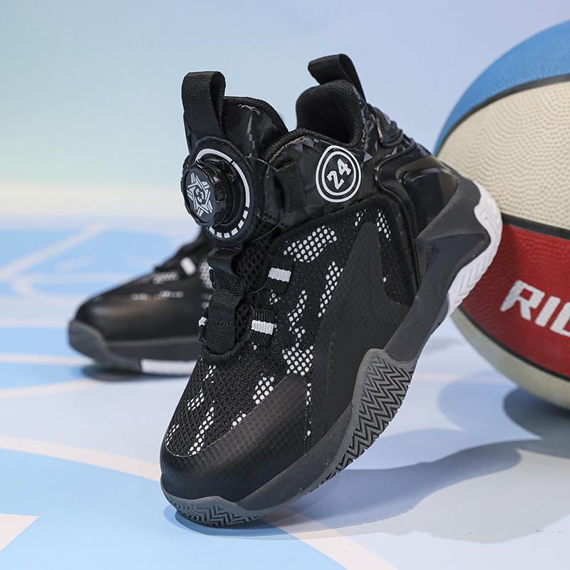 2025 New Autumn Boys' Basketball Shoes: Breathable Mesh, Rotating Buckle, Ideal for Students and Running.