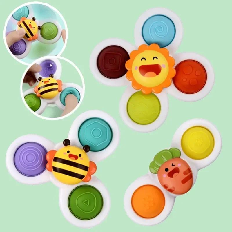 3 Teile/satz Baby Bad Spielzeug Lustige Bade Sucker Spinner Saugnapf Cartoon Rasseln Zappeln Pädagogisches Spielzeug Für Kinder Jungen Geschenk