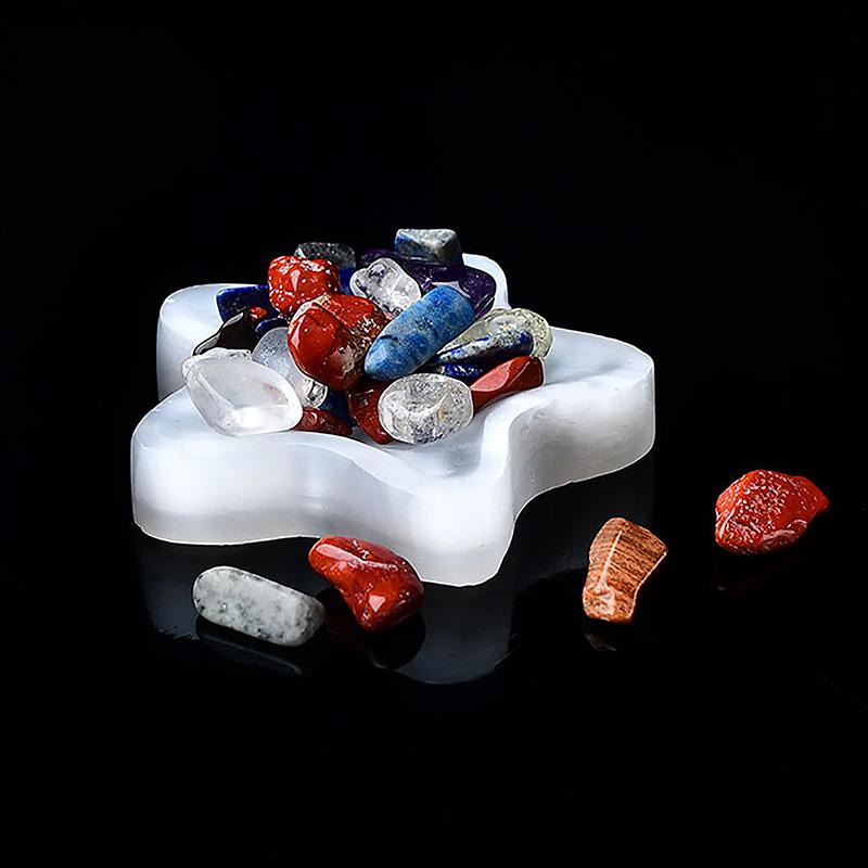 1Pc Selenite  Bowl Plate Rough Carved Quartz  Grid Fengshui Quartz Mineral Chakra For Home Decor Healing Gift