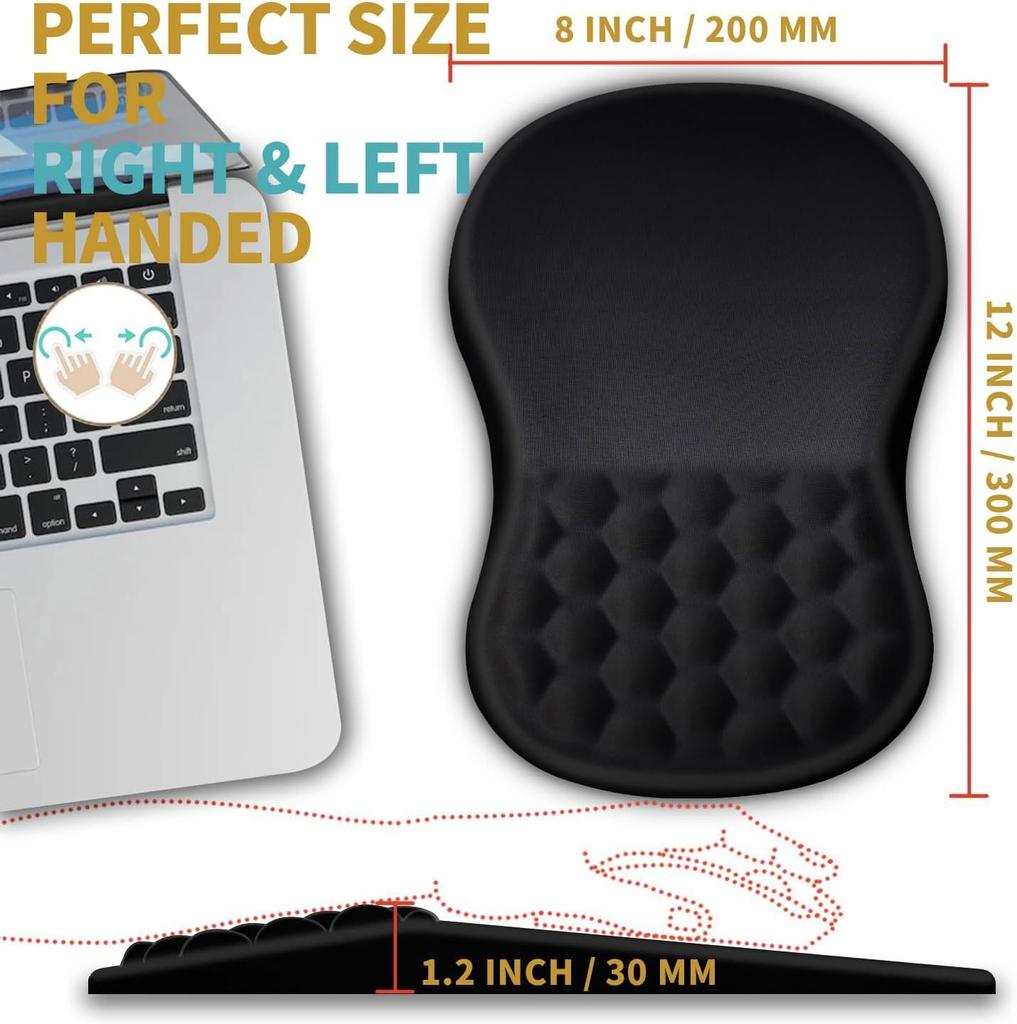Ergonomisches Memory-Schaum-Mauspad mit Handgelenkstütze, Massage-Gel-Pad, rutschfester PU-Boden zur Linderung von Handgelenkschmerzen, Schwarz