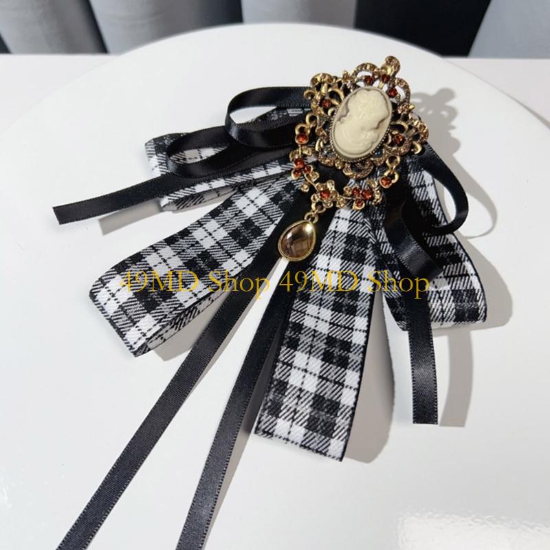 49MD Women BowTie with Rhinestones Suitable for Parties and Weddings Graceful Rhinestones Ribbon Crystal Vintage Pin