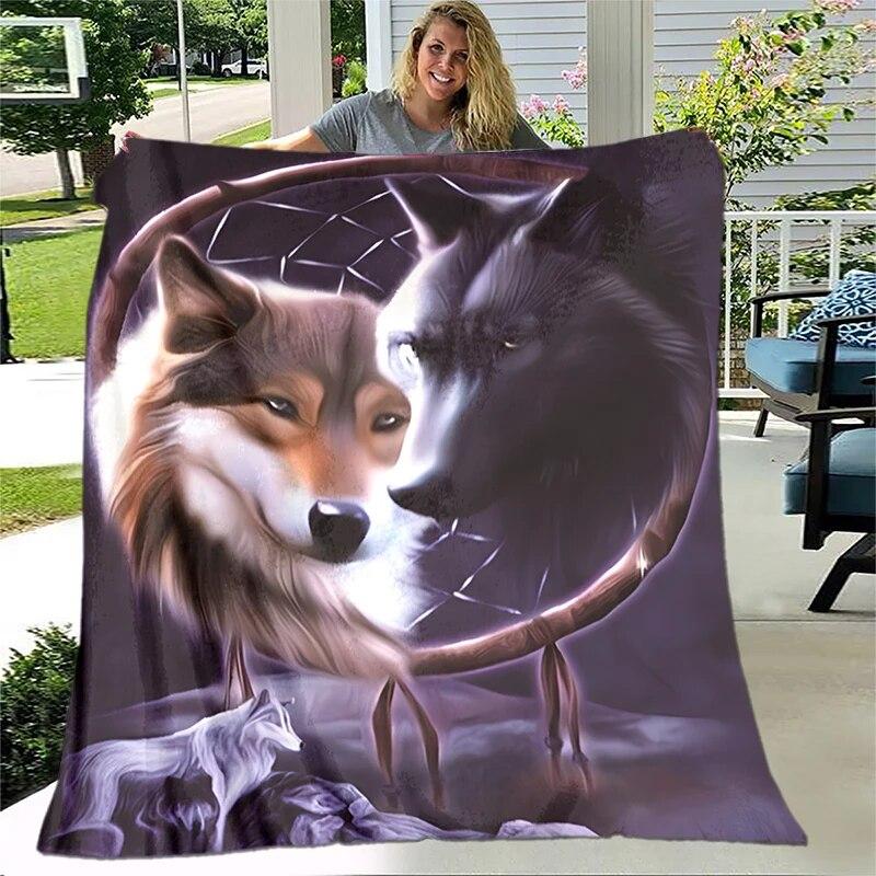 Art Fantasy Wolf Soft Plush Sofa Bed Throwing Cartoon Picnic Blankets Modern Flannel Blanket Gedruckt Bettdecke Geschenk Gift
