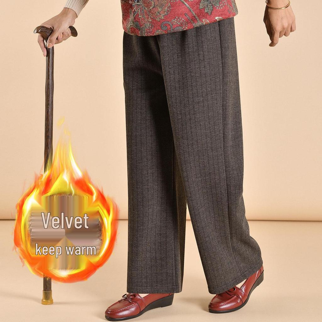 Chic Grandma Plus Size Woolen Pants, Fleece-Lined for Autumn/Winter 