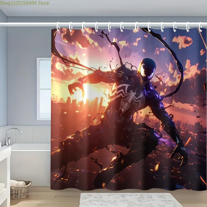 

Venom Shower Curtain - Polyester, Machine Washable with Hooks, Vibrant Superhero Design for Bathroom Decoration, Curtains for 90x180cm