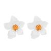 Matte Pink Layered Flower Stud Earrings Sparkly Bead Center Three Dimensional Floral Ear Jewelry for Women Summer Daily Wear