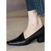 Square head single shoes women's 2025 new loafers spring French medium heel thick heel commuter high heels