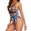 Floral Print One Piece Swimwear Deep V-Neck Women Swimsuit Cri-Cross Bathing Swimming Suit