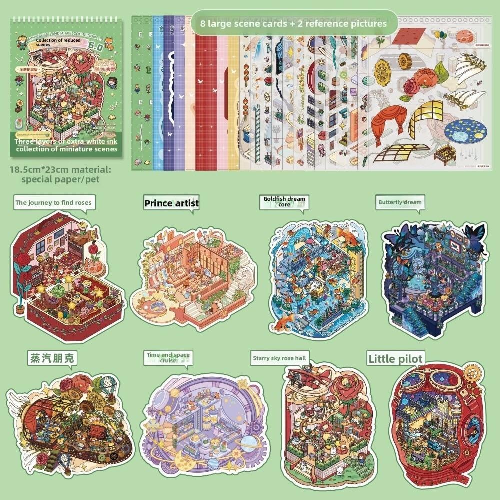 

8 Сцена 15 Аркушів Пейзажний Книжка Наліпок Rosey Town Візуальна Наліпка для Накладання Творча Гра 6.0