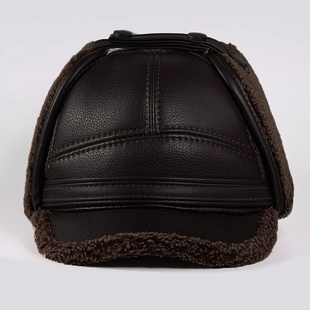 New PU Leather Men's Earmuffs Cap Thickened Outdoor Warm Baseball Cap Windproof Elderly Hat Autumn Winter