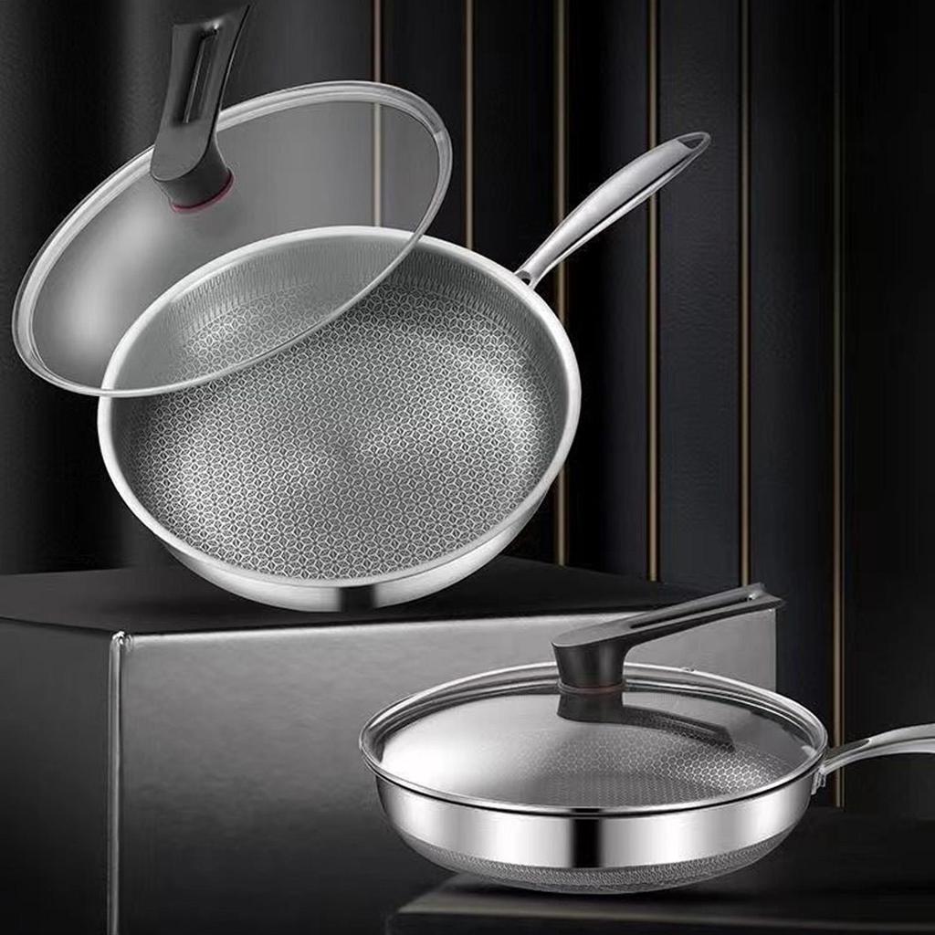 Stainless Steel Skillet Stainless Steel Non Stick Egg Skillet Kitchen Cookware For Steak Cooking Omelette Pancake Fish Stir-fry