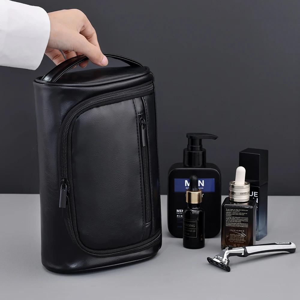 High Quality Travel Toiletry Bag For Women Men Retro PU Leather Cosmetic Bags Female Waterproof Travel Makeup Bag