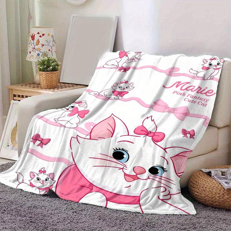 1pc Pink Fantasy Cute Cat Marie Home Decor Blanket, Couch Throw, Outdoor, Gift, Flannel Coverlet, Bedroom, Living Room, Travel