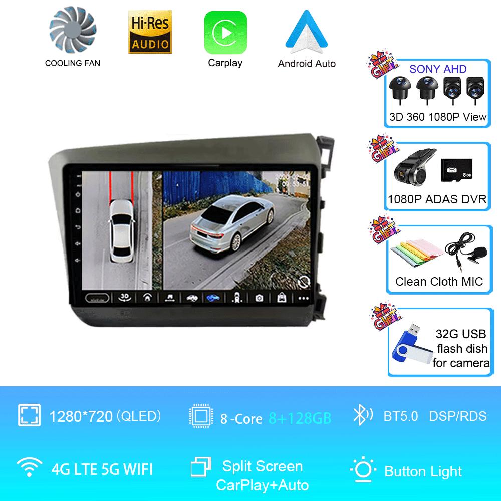 Car Radio Android 14 For Honda Civic 2012 2013 2014 2015 Stereo Wireless Carplay Multimedia Video Player Navigation GPS Wifi IPS