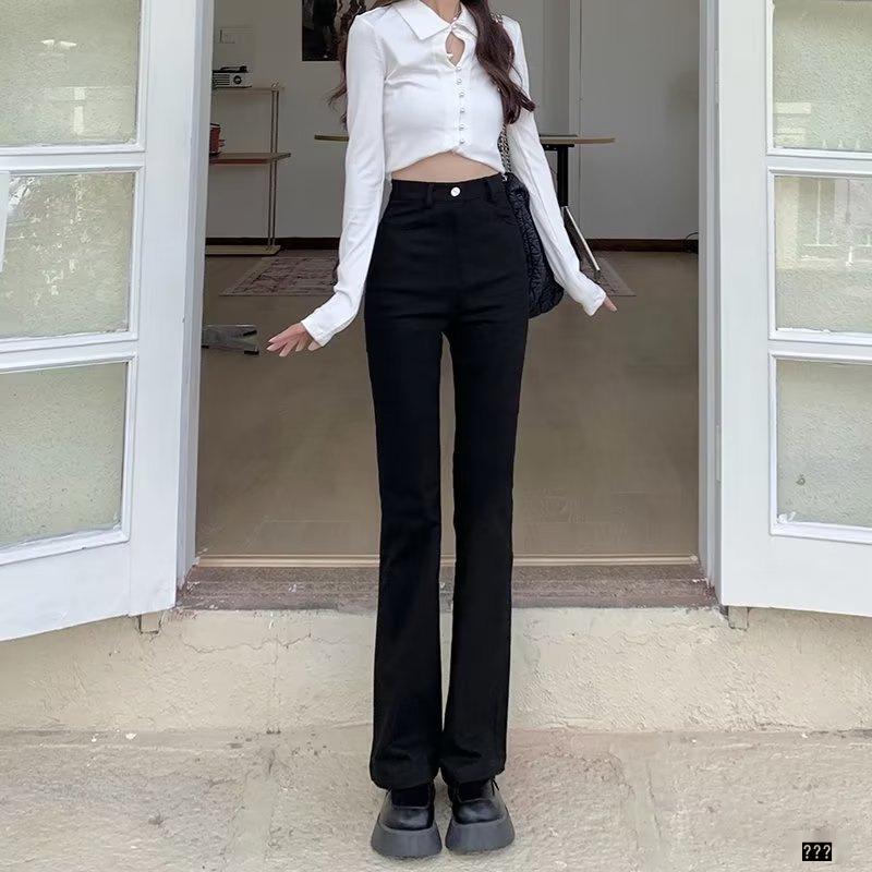 Women's American Retro Brown High-Waist Flared Jeans - Fall 2023 Trend