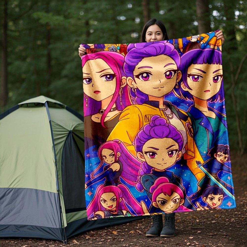 "Vivid Anime Characters Poster: Colorful Cartoon Artwork"Blanket Lightweight Flannel Throw Blanket for Sofa, Bed, Travel, Camping, Livingroo