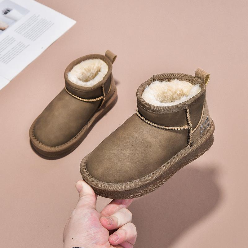 Winter Baby Snow Boots Leather Warm Plush Little Boys Shoes Non-slip Fashion Toddler Girls Boots