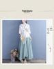 Women's Ethnic V-Neck Embroidered Cotton-Linen Cardigan Top and Mid-Sleeve Tea Dress
