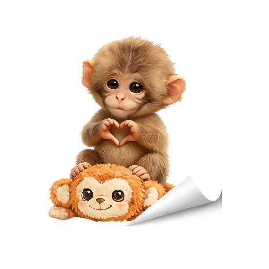 Monkey Window Decal Cute Baby Monkey PVC Sticker Reusable Static Glass Decals for Living Room Home Decor A