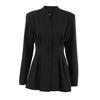 Damen Schwarzer Plissierter V-Ausschnitt Figurbetonter Blazer