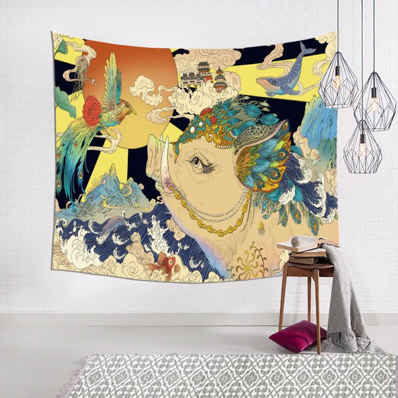 Japanese Style Izakaya Kanagawa Ukiyoe Tapestry Traditional Cartoon Wall Decor for Tattoo Studio Background Art