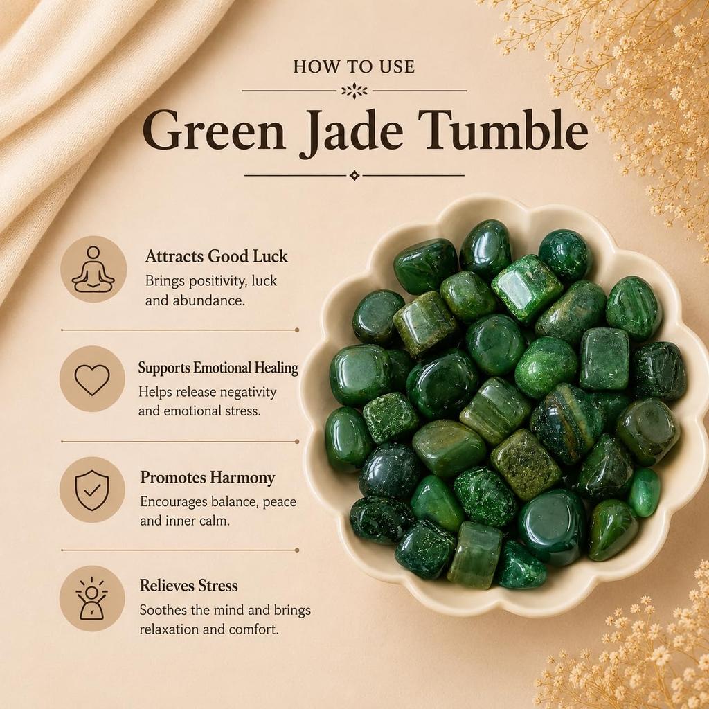 Green Jade Crystal Tumble (100 Gm) | Luck & Harmony Healing Crystals for Meditation, Reiki & Feng Shui | Decorative Crystal Showpieces for Vastu