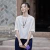 Summer Cotton Linen Women's Retro Patchwork Round Neck Short Sleeve Top