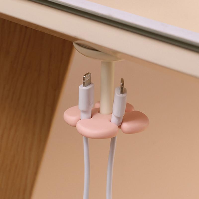 Desk Cable Clip Management Cartoon Flower Cable Management Charging Cable Keeper For Desk Car Home 4-in-1 Silicone Clip For Desk