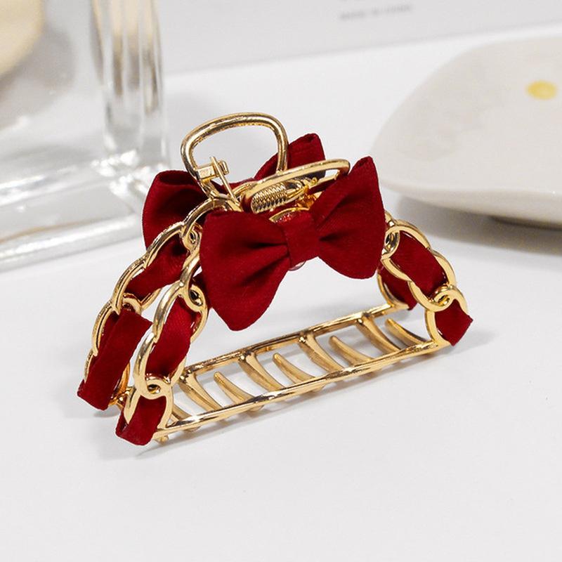 Hair Claw Elegent Girl Large Metal Claw Clip for Thick Hair with Small Bow Korean Style for Women