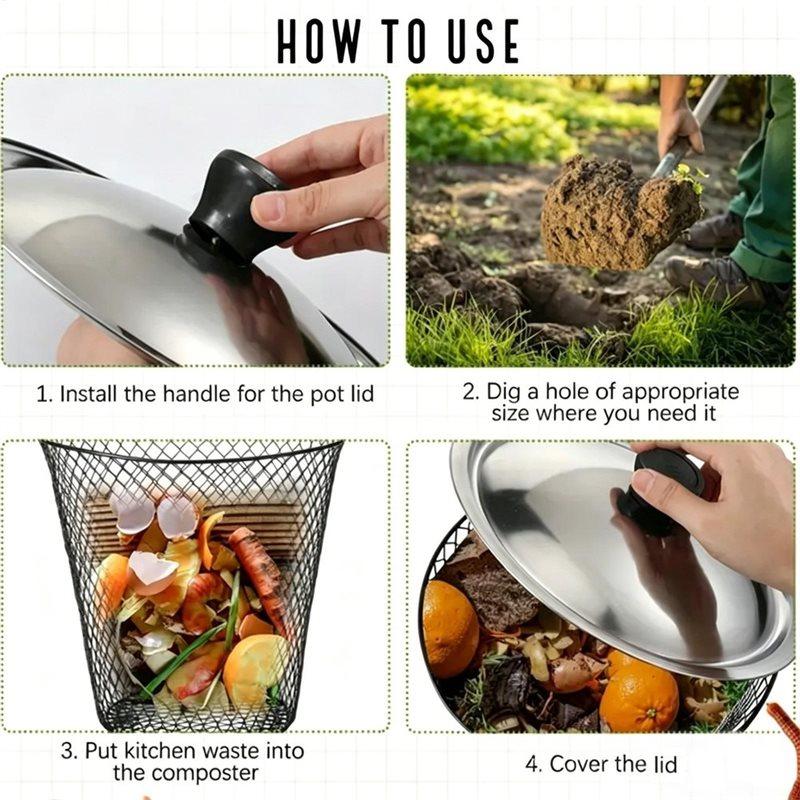 VOFUN-Worm Composter With Lid Metal Mesh In-Ground Bin Nutrient Supply Kitchen Scraps Garden Waste Harvesting