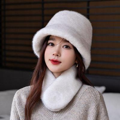 Mink Faux Fur Winter Golf Bucket Hat + Muffler