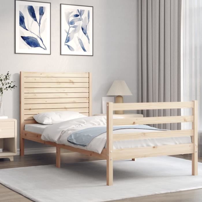 VidaXL Bed Frame with Headboard 90x200 Cm Solid Wood 3195011